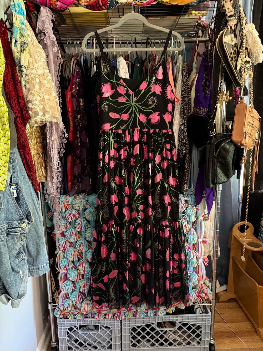 Blackmilk Black Midaxi Dress with Pink venus fly trap print- I eat flies